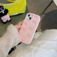 Coque de téléphone portable pour iPhone 15 Plus 16 Pro, fabriquée par BAILI, avec un joli nœud en perles roses, en silicone 3D stéréoscopique, anti-chute