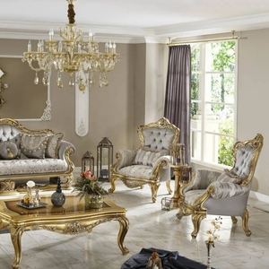 Juego de Sofás Seccionales Nobles para Sala de Estar, Estilo Victoriano Real Imperio, Tallados a Mano, de Madera, para 6 Personas, Muebles para Villa - Product Image 4