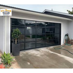 Portes de garage sectionnelles en aluminium 16x7 résidentielles transparentes en verre miroir noir à ouverture électrique étanche - Product Image 2