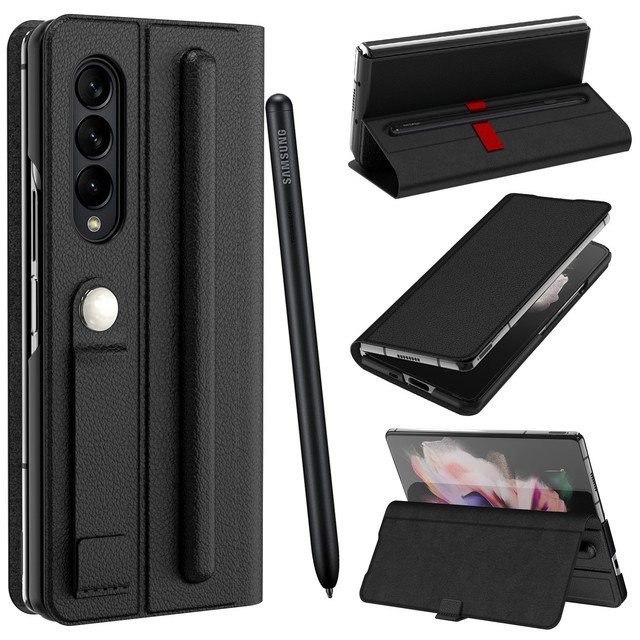 2023 Hot Selling Pure Color Shockproof Anti-Scratch Good Quality PU Phone Case for Samsung Z Fold 3 with Pen Slot