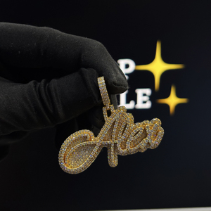 Pendentif personnalisé en argent sterling 925 avec moissanite VVS, nom en écriture cursive, plaqué or 18 carats, collier à double couche - Product Image 1