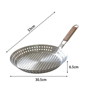 Thép không gỉ BBQ chảo với không dính nướng lỗ kim loại nướng chảo nướng chảo gấp tay cầm bằng gỗ - Product Image 5