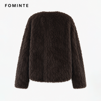 Manteau en fausse fourrure pour femme, couleur café foncé, chaud et épais, style streetwear de luxe, tendance, en stock, vente en gros