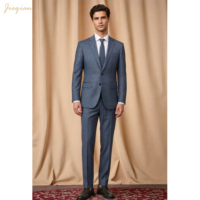 Setelan Jas Pria 2 Potong Bahan Campuran Wol Berkualitas Tinggi Warna Abu-Abu Mewah, Slim Fit, Model Italia, untuk Bisnis dan Pernikahan