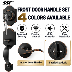 Modern Matte Black Front <b>Door</b> Handle Set Zinc Alloy Heavy Duty Entry <b>Door</b> <b>Lock</b> Handlesetwith Deadbolt and Interior Lever - Product Image 1