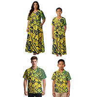 Ensemble familial personnalisé toutes saisons avec logo, chemise polynésienne pour homme et garçon, robe samoane pour femme et fille, tenues hawaïennes pour père, mère, fils et fille