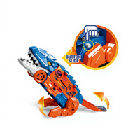 TOPSKY TOYS Camión de Juguete de Dinosaurios 2 en 1, Vehículo de Transporte y Almacenamiento, de Plástico con Fricción, Set de 6 Piezas, con Funciones de Catapulta y Transformación, Escala 1:32