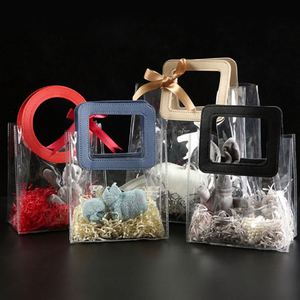 Poignée carrée en cuir Pu, sac à poignée en pvc transparent pour dessert avec fermeture à bouton, fourre-tout, sac de publicité cadeau, sacs à provisions/ - Product Image 1