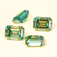 Perhiasan Moissanite Potongan Emerald Elegan 1 2 3 Karat Buatan Laboratorium Warna DEF VVS Green Color Play Bersertifikat Pihak Ketiga
