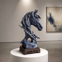 Sculpture de tête de cheval en marbre bleu naturel de Bolivie, sculptée à la main, polie à haute brillance, statue Art Déco, décoration pour la maison ou le bureau, cadeau
