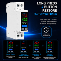 JIUJI 18mm DIN Rail 40A Pelindung Tegangan Lebih dan Kurang serta Arus Lebih yang Dapat Diatur, Alarm Terakhir, Reset Pabrik, LED Berwarna