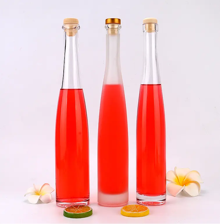 Großhandel 200 ml 375 ml 500 ml durchsichtiges mattiertes Glas Eiswein-Lektor-Flaschen kork klar Getränk Obstwein Glasflasche mit Schraubdeckel