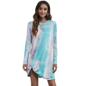 Vestido holgado de gran tamaño con cuello redondo para mujer, vestido informal holgado de talla grande Tie Dye Midi, vestidos de manga larga Twist Together - Product Image 3
