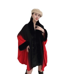 Châle en cachemire acrylique ombré avec <span class=keywords><strong>col</strong></span> en fausse fourrure automne/hiver, cardigan tricoté grande taille pour femme, cape longue asymétrique ouverte sur le devant - Product Image 5