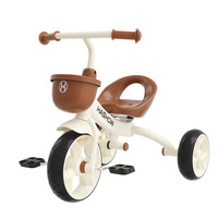 Tricycle pour enfants à 3 roues en gros en usine siège en forme de U avec panier tissé poignée de poussée arrière réglable pour 2-6 ans