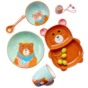 1pc动物动物园餐盘兔碗马克杯餐具陶瓷陶瓷婴儿儿童餐具熊喂食盘