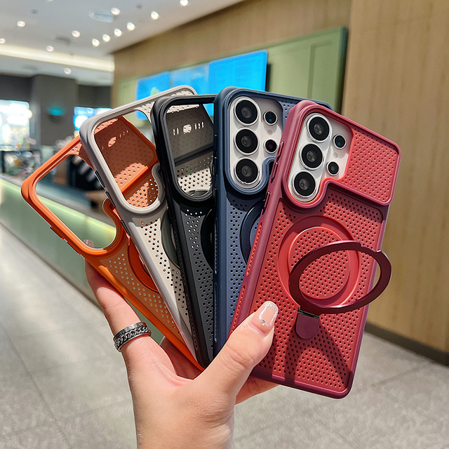 S26 Ultra Cooling Magnetic Holder Phone case for Samsung S24U S25 Ultra Mesh Honeycomb Breathable Back Cover Ring Bracket