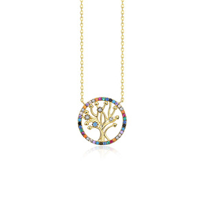 Collana da donna Daidan collana di gioielleria raffinata collana in argento con albero di vita in zircone colorato da 18mm con albero della vita rotondo - Product Image 1