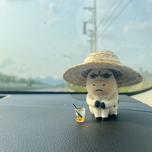 Sad Looking Cow Figurine Ugly Cute Animal Doll <b>Car</b> Center Console <b>Ornament</b> Desktop Decoration Stress Relief Matte Finish - Product Image 1