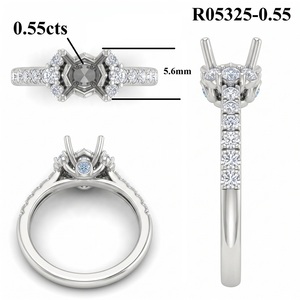 Bague de fiançailles sur mesure en or blanc 18 carats à six griffes, semi-monture pavée, avec diamant certifié IGI et grappe de trois pierres sur l'épaule, pour mariage et fête - Product Image 6