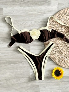 Conjunto de bikini de corte alto con aros y realce 3D para mujer, de Spandex/Nylon, de secado rápido y transpirable, con tanga, al por mayor - Product Image 6