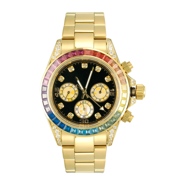 Colorful 3A Zirconia Stainless Steel Analog Watch with 22mm Leather Band Water Resistant round Dial