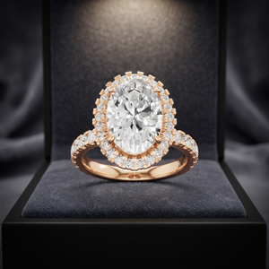 Elegante Anillo de Compromiso Ovalado con Halo de Diamantes Cultivados en Laboratorio, Chapado en Oro de 14K y Rodio, 3.96 CT, Certificado IGI, Color E, para Aniversario o Fiesta - Product Image 3