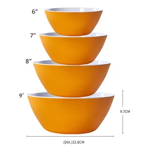 Твердый пластиковый Прочный завод сертифицирован BSCI, набор из 4 меламиновых салатных чашек с 3d матовой поверхностью в горошек