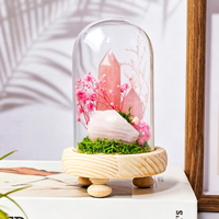 Bestseller Kristallspitzen-Obelisk Terrarium Natürlicher Edelsteinturm in Glaskuppel mit Konserviertem Blumenmoos zur Dekoration und als Geschenk