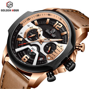 Relogio Masculino นาฬิกาข้อมือผู้ชาย,นาฬิกาควอตซ์หนังหรูหรามีสาย130ชั่วโมงสีทอง - Product Image 5