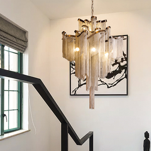 Lustre de luxo moderno suspensão luminária corrente alumínio pingente lâmpada borla lustres luz pingentes modernos - Product Image 5