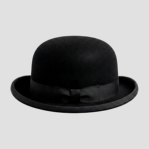 Black Wool Bowler <b>Hat</b> Round Top Dress Cap Ribbon <b>Band</b> Unisex Formal Events Costume Everyday Wear Wholesale Custom Logo - Product Image 1