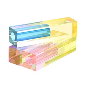 Moderne Kunst Decor Regenboog 2X2X6 "Acryl Kristallen Pilaar Knop Bloemen Vaas Lucite Prisma Vaas Slanke Glazen Kristallen Vazen