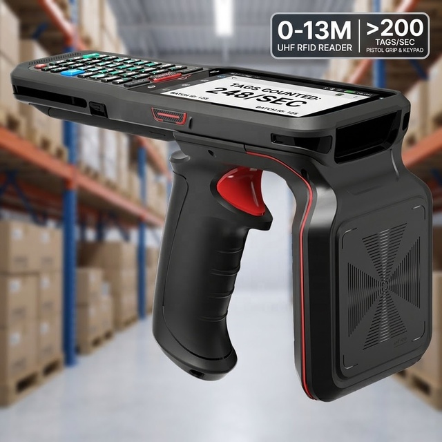 UHF RFID Handheld Reader Long Range 13m Ergonomic Trigger Handle Scanner Retail Inventory Terminal