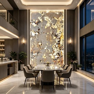 Translucent Quartzite Stone Slab Backlit Wall Panel Luxury TV <strong>Background</strong> Villa Interior Decoration Custom Size - Product Image 4