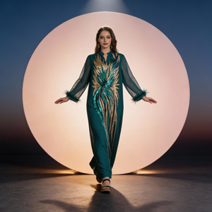 Nouvelle robe abaya élégante en polyester floqué de luxe pour femmes musulmanes, vente en gros personnalisée - Product Image 3