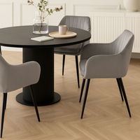 Chaises de salle à manger contemporaines super confortables, revêtement en velours gris, pieds en métal noir, pour la maison, le bar, l'appartement, le salon