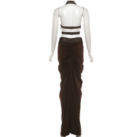 Nouvel ensemble sexy 2026 : Robe débardeur à col halter avec jupe froncée moulante pour femme
