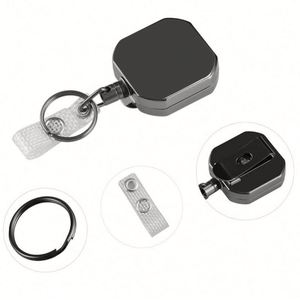 Heavy Duty Retractable Badge Holder Reel Square Metal ID Badge Holder with Belt Clip Camping <b>Key</b> <b>Ring</b> for Name Card Keychain - Product Image 4