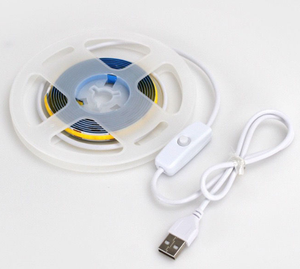 Bande lumineuse <span class=keywords><strong>LED</strong></span> COB USB 5V avec interrupteur marche/arrêt, blanc chaud brillant, 320 <span class=keywords><strong>LED</strong></span>, <span class=keywords><strong>ruban</strong></span> flexible, PCB 8 mm pour cuisine, miroir, rétroéclairage TV - Product Image 2