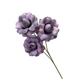 Fleurs artificielles Luo Shen Rose : Roses à 3 tiges et pétales bouclés dans une palette de couleurs Morandi pour les murs floraux de mariage et la décoration intérieure - Product Image 6