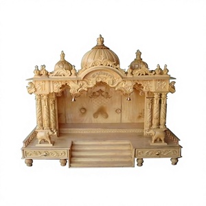 Templo de madera de teca tallado a mano con forma de elefante para el hogar, ideal para la práctica de pooja. Compre los mejores mandirs hechos a mano para el hogar al mejor precio. - Product Image 2