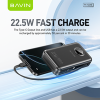 BAVIN vente en gros petite banque d'alimentation câble rétractable PC1122S 10000mah 22.5w charge rapide avec affichage LED