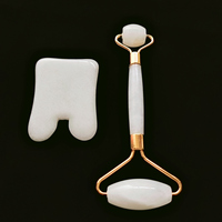 DIY Gems Masseur facial de haute qualité, ensemble d'outils Gua Sha en jade blanc, rouleau de jade avec emballage en boîte, rouleau de jade