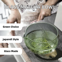 Bol à matcha en verre borosilicate transparent Misonyo, écologique, de qualité alimentaire, résistant à la chaleur, avec bec verseur, motif marteau, style Japandi, fouet à thé
