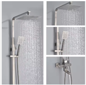 Ensemble de robinets de douche de bain carrés de luxe en acier inoxydable brossé SUS 304 noyau de vanne en céramique robinet mitigeur de pluie souple pour salle de bain - Product Image 5