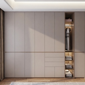 High Quality Portable Adjustable Solid <b>Wood</b> Bedroom Furniture Walk-In Closet <b>Wardrobe</b> Open Shelving LED Lighting Design Villa - Product Image 3