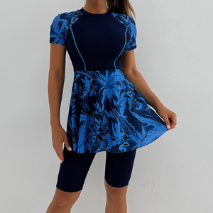 <span class=keywords><strong>Maillot</strong></span> de bain <span class=keywords><strong>2</strong></span> pièces à manches courtes pour <span class=keywords><strong>femme</strong></span>, motif floral, avec shorty intégré - Product Image 5