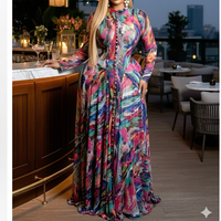 Robe longue pour femmes, imprimé abstrait, manches longues, boutonnée sur le devant, coupe trapèze, idéale pour les vacances, la plage, les soirées dansantes et les banquets