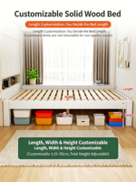 Lit plateforme minimaliste sans tête de lit, taille King Queen, avec sommier à lattes en bois massif, design peu encombrant, pour matelas à ressorts